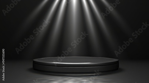 Black Circular Platform Illuminated By Spotlights