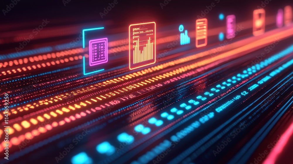 Vibrant Data Streams with Graphs and Icons in Abstract Digital Space Vibrant Data Streams with Graphs and Icons in Abstract Digital Space