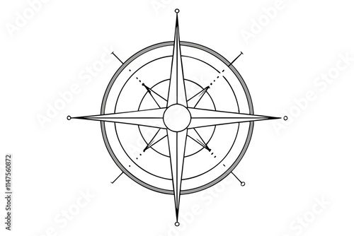 Simple and Clean Line Drawing of a Compass or Wind Rose