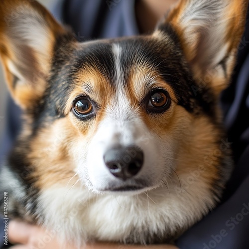 Adorable Corgi Close-Up: A heartwarming portrait capturing the sweet and expressive face of a Corgi dog.