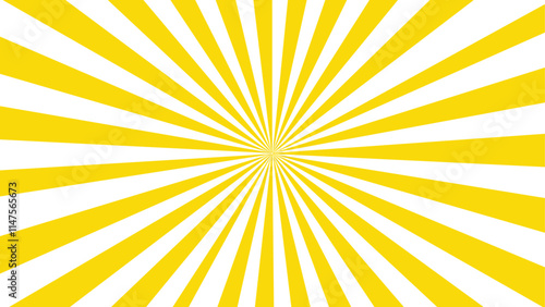 Abstract background with rays retro starburst. Funky ray elements, circle motifs, reminiscent of circus themes. Yellow and white twisted swirl. Spiral radial striped backdrop design.