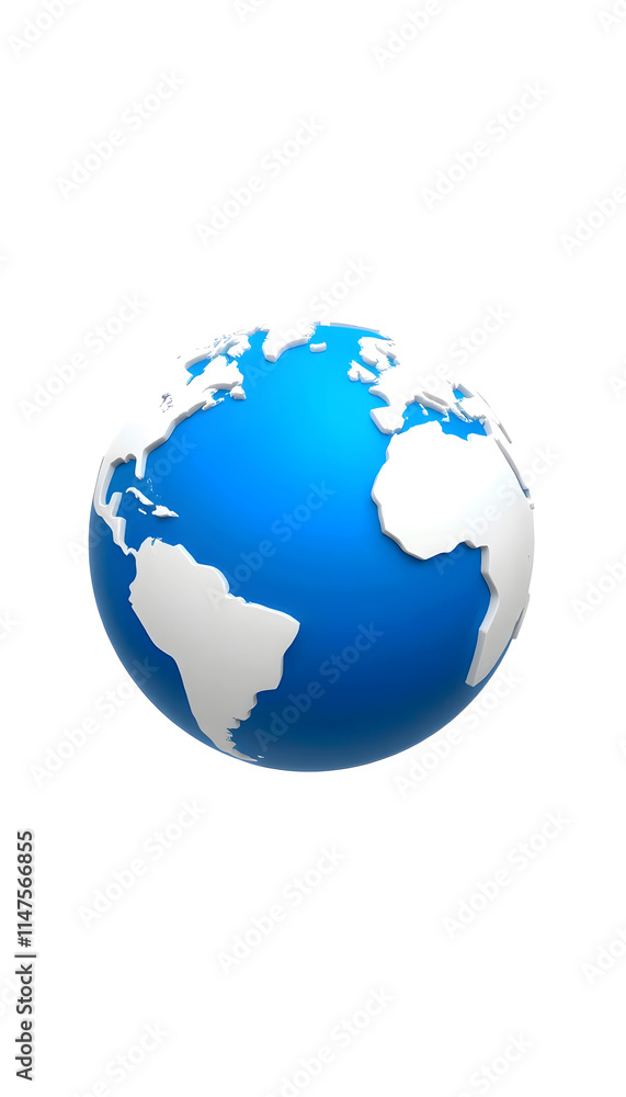 White 3D Globe Icon with Blue Continents and Atlantic Ocean in the Center - Planet Earth - World Symbol White 3D Globe Icon with Blue Continents and Atlantic Ocean in the Center - Planet Earth - World Symbol