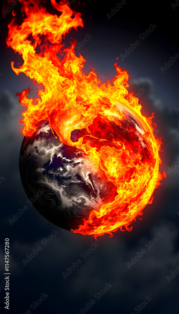 custom made wallpaper toronto digitalBurning Earth globe, end of the world, complete destruction of planet due to global warming, burning earth damage, mindfulness theme, with white tones
