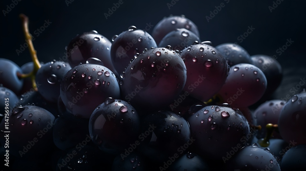 Close-up of dark grapes with water droplets. Close-up of dark grapes with water droplets.