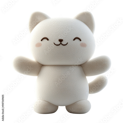 Beige plush cat toy with smiley face, transparent PNG for product showcases