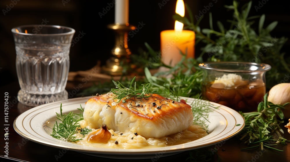 Shell and pearl backdrop with home prepared fish dish Natural shell setting Shell and pearl backdrop with home prepared fish dish Natural shell setting