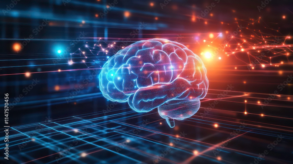 Fototapeta premium Abstract digital brain with glowing neural network connections.