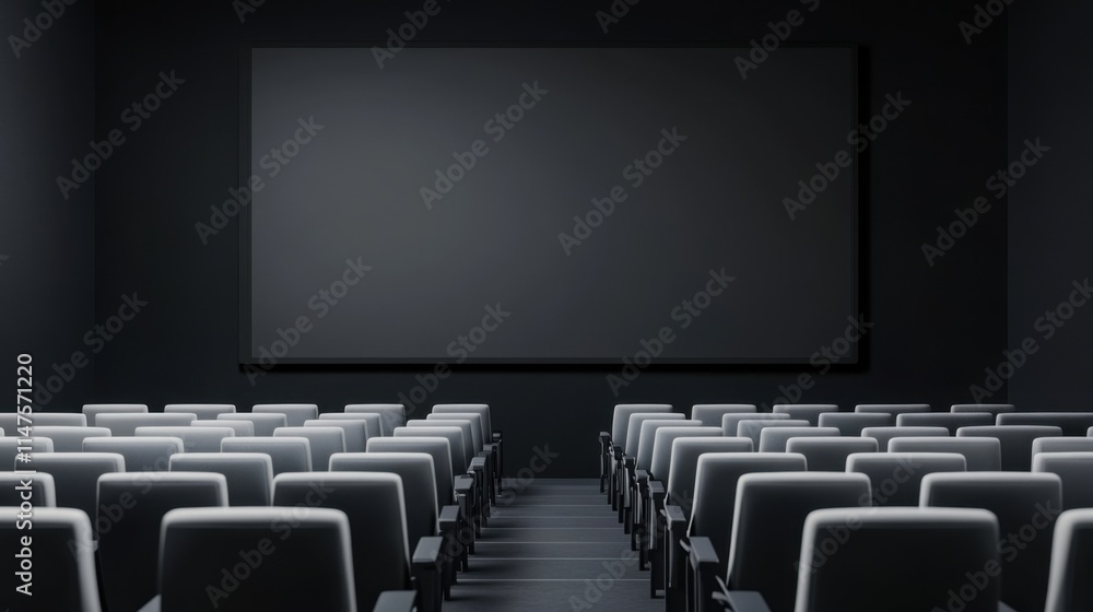 Obraz premium Empty Cinema Auditorium with Rows of Seats and Large Blank Screen Ready for Movie Presentation