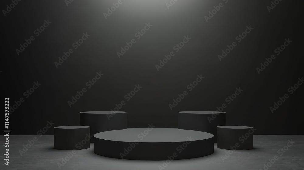 Obraz premium Dark Cylindrical Platforms Against Black Background