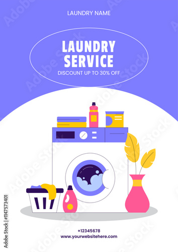 Hand-Drawn Laundry Service Illustration for Social Media Flyer Content