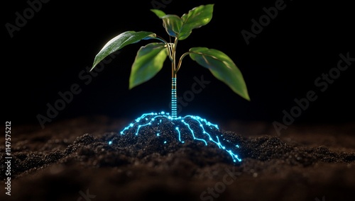 A glowing plant emerging from soil, symbolizing growth.