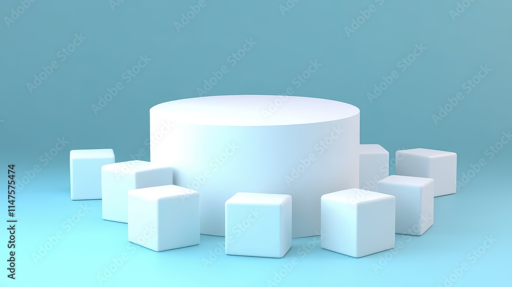 White Cylindrical Platform with Cubes Display White Cylindrical Platform with Cubes Display