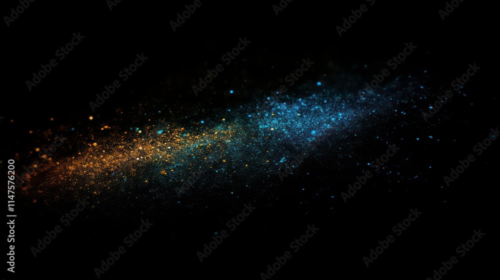 Abstract blue and gold glitter particles on black background. Abstract blue and gold glitter particles on black background.