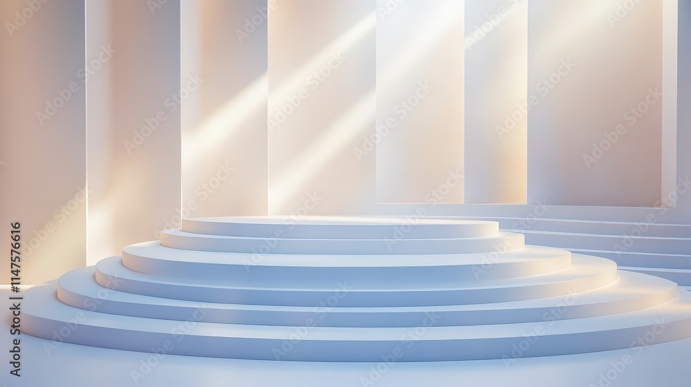 Circular White Steps Illuminated By Sunlight Circular White Steps Illuminated By Sunlight