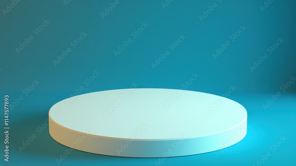White Circular Platform Against Teal Background White Circular Platform Against Teal Background
