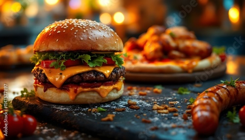 restaurant, gourmet, hamburgers, artisanal, pizzas, grilled, chicken, sausages, vibrant, backdrop, orange, brown, food, menu, delicious, savory, culinary, dining, cuisine, tasty, elegant, graphic photo