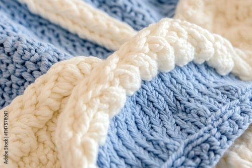 Soft Blue and White Knit Design with Textured Patterns