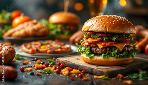 restaurant, gourmet, hamburgers, artisanal, pizzas, grilled, chicken, sausages, vibrant, backdrop, orange, brown, food, menu, delicious, savory, culinary, dining, cuisine, tasty, elegant, graphic