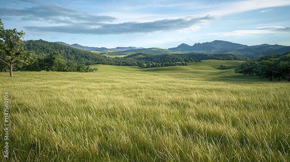 Beautiful Countryside Grassy Field with Rolling Hills Beautiful Countryside Grassy Field with Rolling Hills