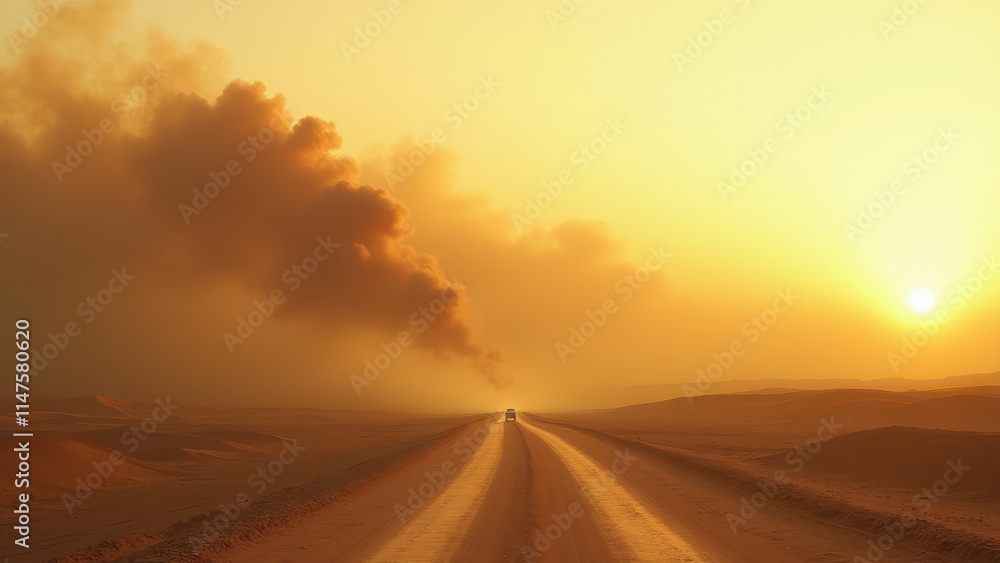 Dust Storm Approaching in a Vast Arid Desert Landscape Under Warm Sunlight
Dust Storm Approaching in a Vast Arid Desert Landscape Under Warm Sunlight