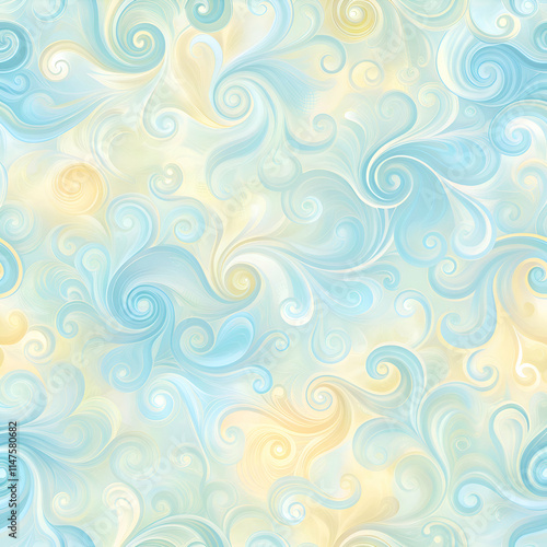 Abstract Swirls Pattern. Blue and Yellow Whimsical Design