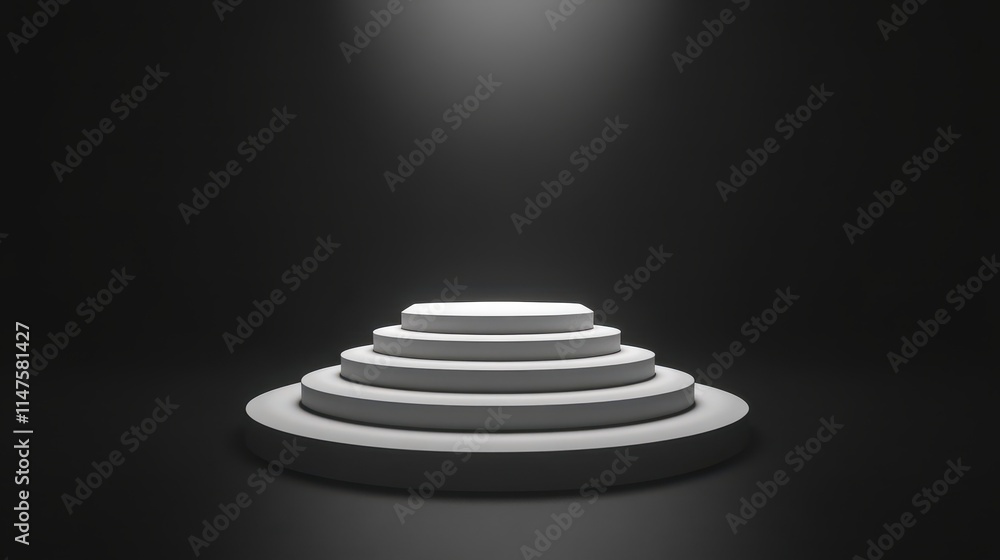 Obraz premium White tiered platform illuminated in dark room
