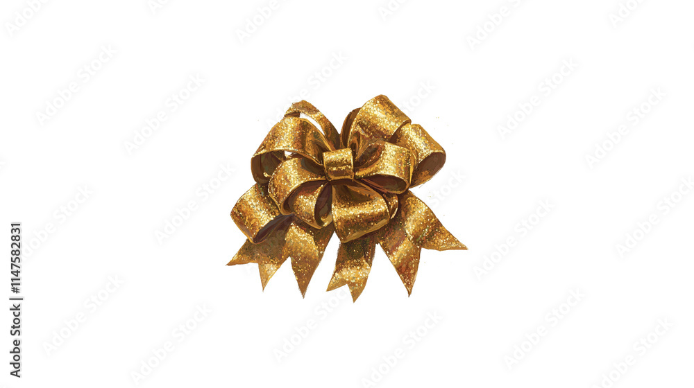 Golden ribbon bow with shiny satin bow on white background. Golden ribbon bow with shiny satin bow on white background.