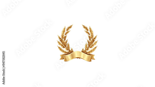 Golden laurel wreath, award concept with wheat leaves or grains on white background.