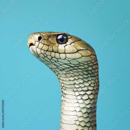 Close-Up of Majestic Snake on Vibrant Teal Background