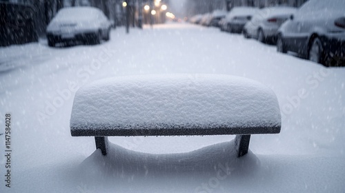 Wallpaper Mural Snow-covered bench in a winter street scene. Torontodigital.ca
