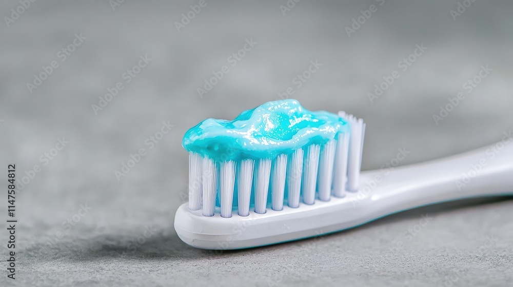 Close-up of a toothbrush with blue toothpaste. Close-up of a toothbrush with blue toothpaste.