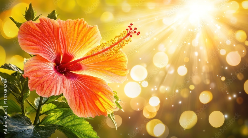 Vibrant orange hibiscus flower in sunlight. Vibrant orange hibiscus flower in sunlight.