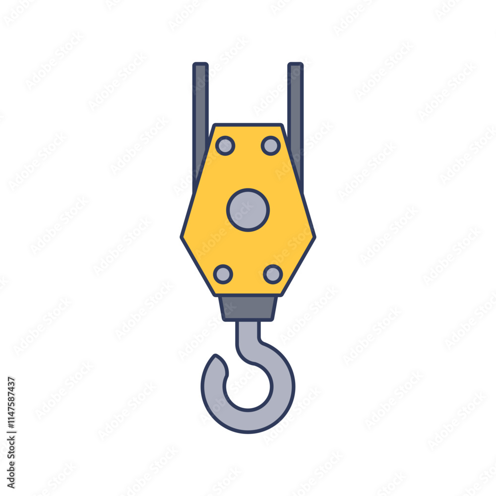 Pulley Hook Icon Illustration in Flat Style .Ideal for construction, engineering, and industrial design projects. Pulley Hook Icon Illustration in Flat Style .Ideal for construction, engineering, and industrial design projects.