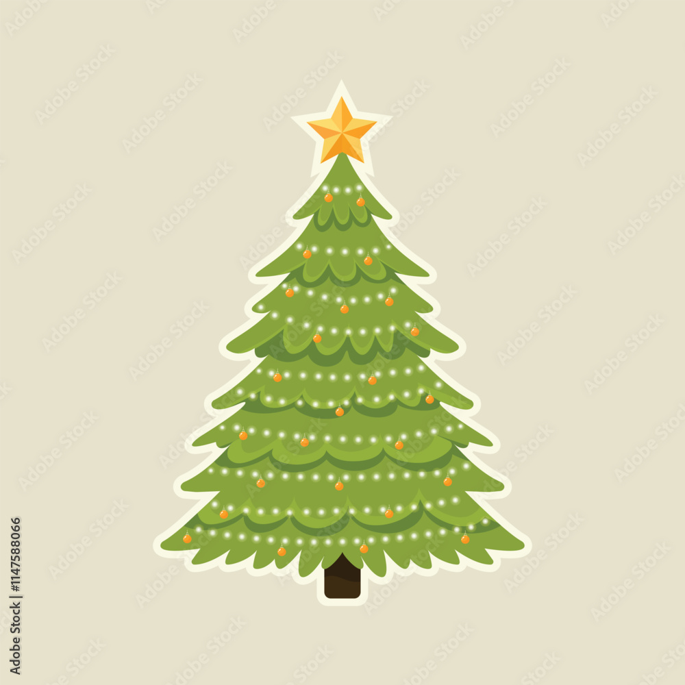 christmas tree sticker isolated flat illustration christmas tree sticker isolated flat illustration