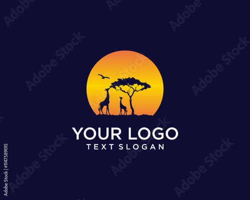 Moon and giraffe silhouette logo