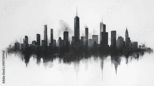 Wallpaper Mural NYC skyline, hazy, reflected, abstract art. Torontodigital.ca
