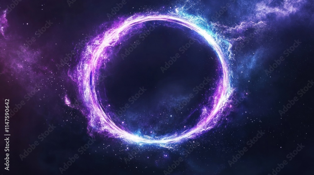 Obraz premium Glowing purple and blue cosmic ring in space.