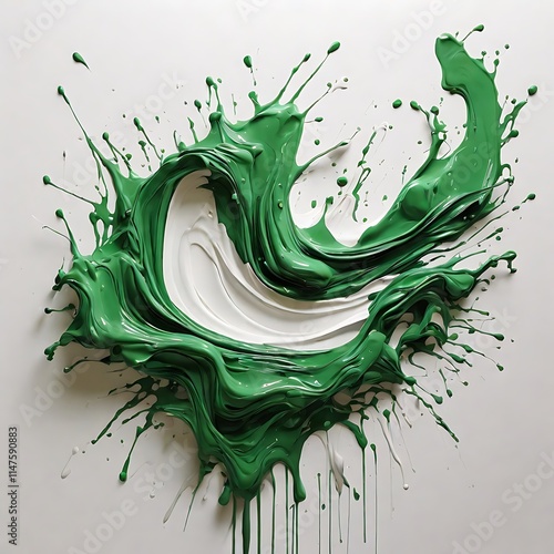 Dynamic Green and White Paint Explosion Closeup photo