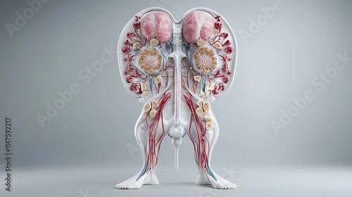 Detailed 3D Render of Cross-Sectioned Kidney Anatomy on Smooth Gray Backdrop AI Generated photo