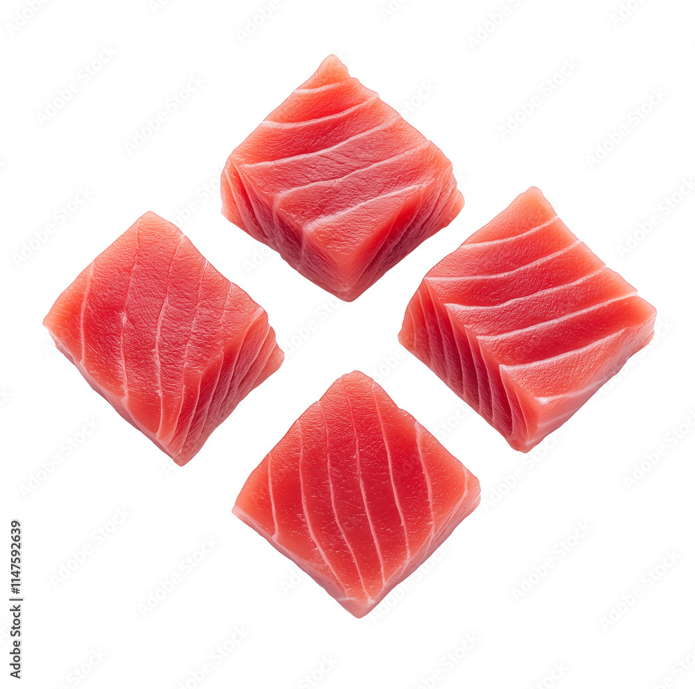 tuna cubes in the air, red raw diced tuna meat, fresh tuna sashimi, cutout png tuna cubes in the air, red raw diced tuna meat, fresh tuna sashimi, cutout png
