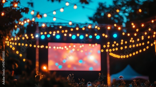 Outdoor event with glowing string lights.