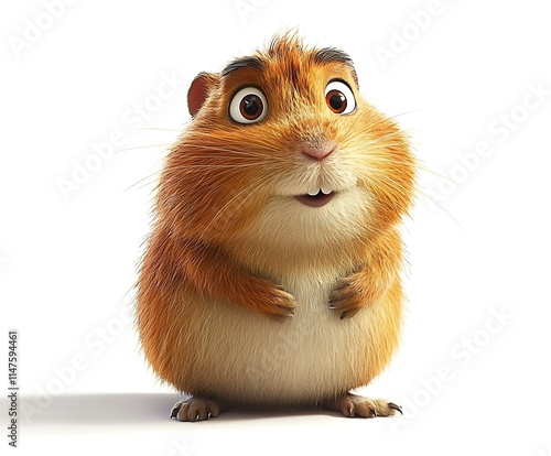 Adorable cartoon guinea pig, fluffy fur, happy expression, white background.