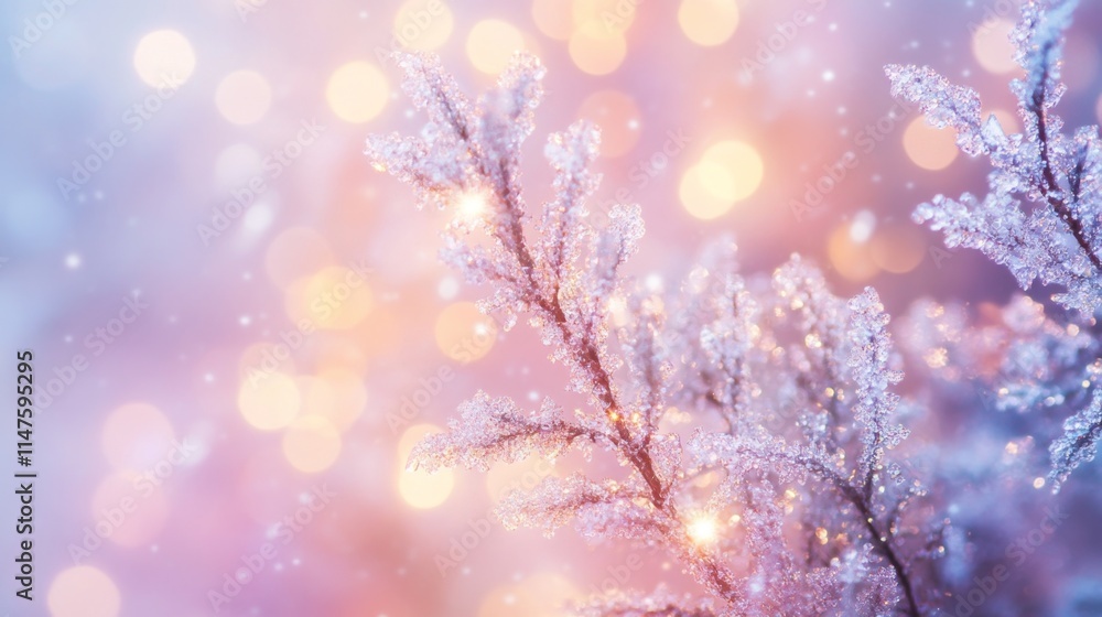 Winter wonderland frosty branches nature abstract soft lights close-up magic of winter Winter wonderland frosty branches nature abstract soft lights close-up magic of winter
