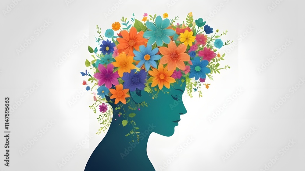 Abstract fantasy concept art illustration of imagined woman of nature with flowers on head Abstract fantasy concept art illustration of imagined woman of nature with flowers on head
