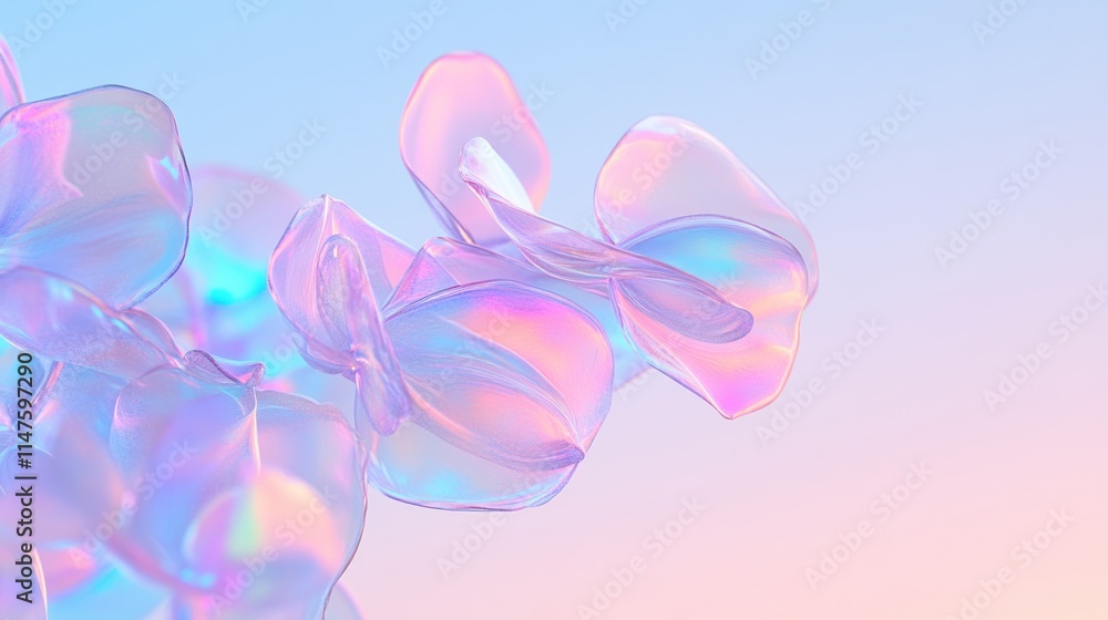 Abstract pastel iridescent shapes, flowing fluid forms on soft gradient background. Abstract pastel iridescent shapes, flowing fluid forms on soft gradient background.