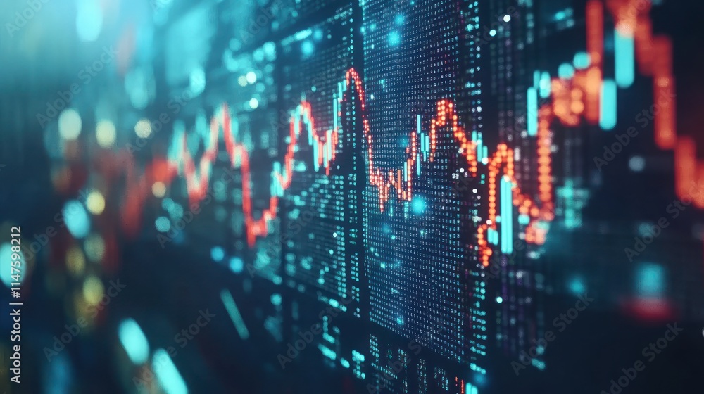 The flow of stock market data in a sci-fi setting, particles forming intricate shapes and patterns The flow of stock market data in a sci-fi setting, particles forming intricate shapes and patterns
