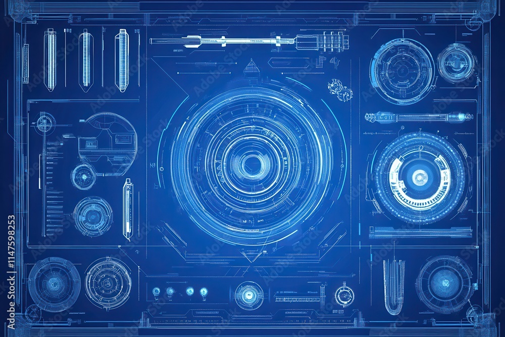 Fototapeta premium Technical Blueprint Style Layout with Group Elements