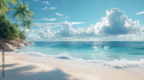 Wallpaper Mural Tropical beach, turquoise ocean, palm trees. Torontodigital.ca