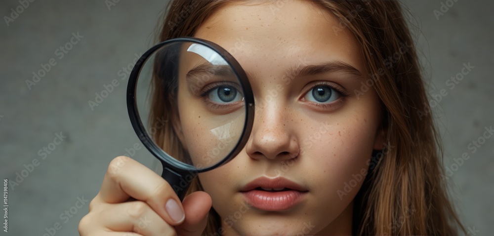 Portrait of a teenager girl with magnifier glass Portrait of a teenager girl with magnifier glass