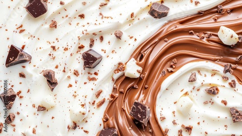 Swirled white and milk chocolate with chocolate pieces.